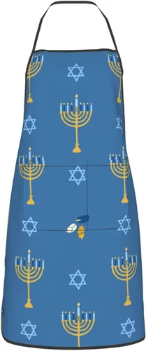 Miniatura 11 de Wishing Happy Hanukkah Delantales de cocina para chef, impermeable, ajustable, divertido delantal para barbacoa con bolsillos para hombres y mujeres
