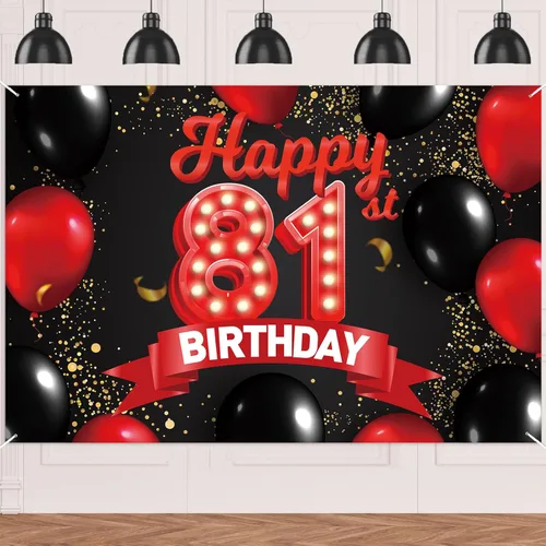 Miniatura 102 de Cartel de feliz cumpleaños 15 color rojo y negro, decoración temática de globos para niñas y mujeres, princesas de 15 años, fiesta de cumpleaños