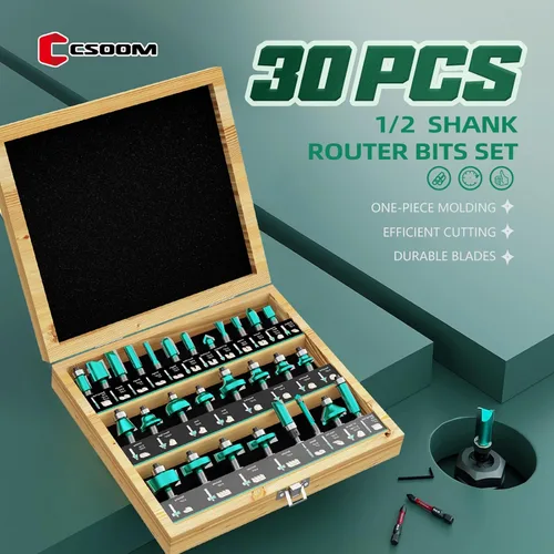 Miniatura 4 de CSOOM Juego de 30 brocas para fresadora, vástago de 1/2, con 2* cabezales de lote, brocas de madera profesionales, brocas de fresado de carburo