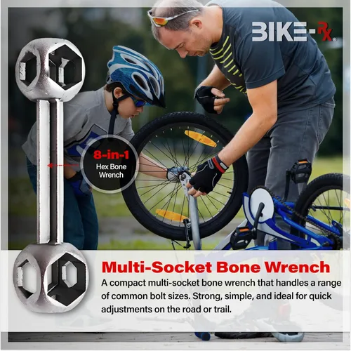 Miniatura 3 de Bike Rx - Kit de reparación de bicicletas, bolsa de herramientas multiherramienta 16 en 1, mini bomba de 120 PSI, palancas de neumáticos, parches