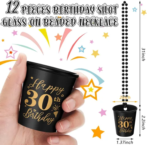 Miniatura 2 de Sureio Collar de vasos de chupito de 12 piezas para cumpleaños, vaso de chupito de plástico con cuentas para fiesta de cumpleaños, suministros