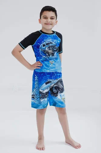 Miniatura 2 de Monster Jam Conjunto de traje de baño y camiseta de protección UPF 50+ para niños pequeños y grandes, Grave Digger El Toro Loco Megalodon