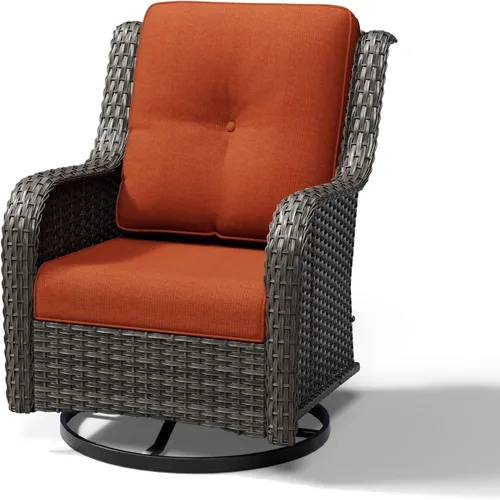 Miniatura 9 de Joyside Silla mecedora giratoria para exteriores para patio, mecedora de mimbre para exteriores con cojines de tela de olefina adecuada para porche