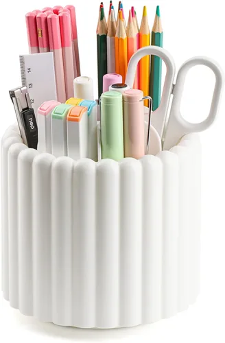 Miniatura 8 de Organizador de escritorio Sallurna, soporte giratorio de 360° para bolígrafos, portalápices con 7 compartimentos, caja de almacenamiento para niños