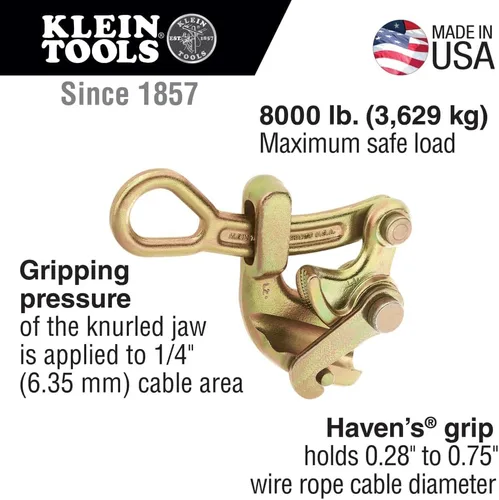 Miniatura 2 de Klein Tools Agarre 1625-20, herramienta de tracción de alambre de agarre Haven's para cuerda de alambre de 0.75 pulgadas, carga máxima de 8000 libras