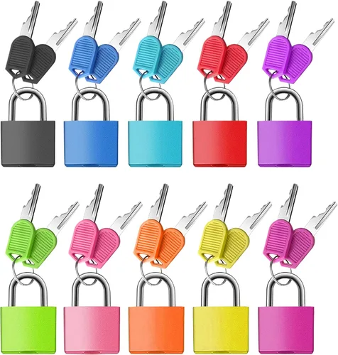 Miniatura 8 de Paquete de 5 candados para maleta con llaves, candados pequeños de 0.906 in, multicolor, de latón macizo, para maleta, equipaje, bolsa de viaje, A