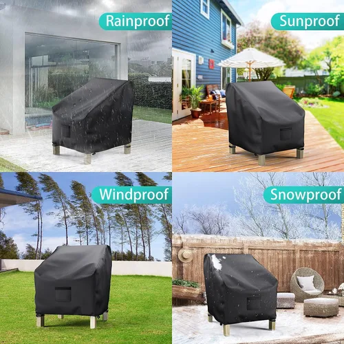 Miniatura 6 de Fundas para sillas de patio, impermeables, paquete de 2, tela Oxford 600D resistente, 29 pulgadas de ancho x 30 pulgadas de profundidad x 36 Negro