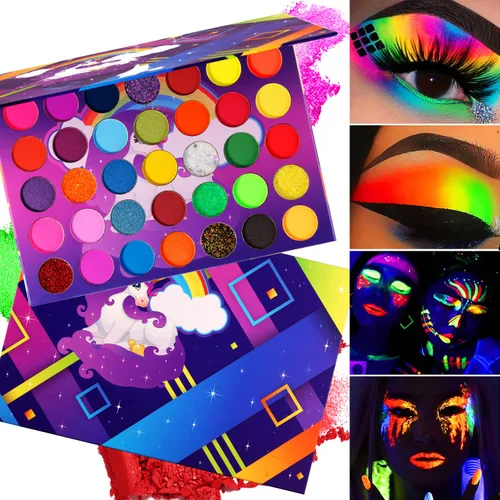 Afflano Paleta de sombras de ojos de neón colorida, alta pigmentación, maquillaje brillante para el día del orgullo, sombra de ojos arco iris, Neón