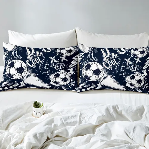 Miniatura 7 de Erosebridal Funda de edredón para niños, tamaño individual, funda de edredón de fútbol para jugadores, juego de ropa de cama con grafiti fresco