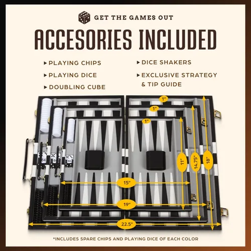 Miniatura 5 de Get The Games Out Juego de Backgammon, Estuche de Juego de Mesa Clásico, 2 Jugadores, Incluye Guía de Estrategia y Consejos, Perfecto para Fiestas