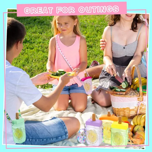 Miniatura 3 de Patelai 8 botellas de agua bonitas con pajita, tazas de helado de sandía kawaii, a prueba de fugas, con correa ajustable para el hombro