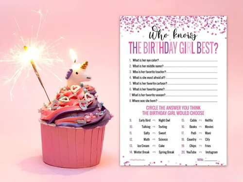 Miniatura 4 de 30 tarjetas de juego de Who Knows The Birthday Girl, para niños o adolescentes, juego divertido y fácil para fiestas o fiestas de pijamas