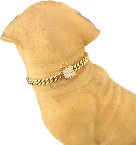 Miniatura 6 de Collar de cadena para perro, collar de cadena cubana resistente de 0.47 pulgadas, acero inoxidable 316L plata/oro, collar de entrenamiento de perro
