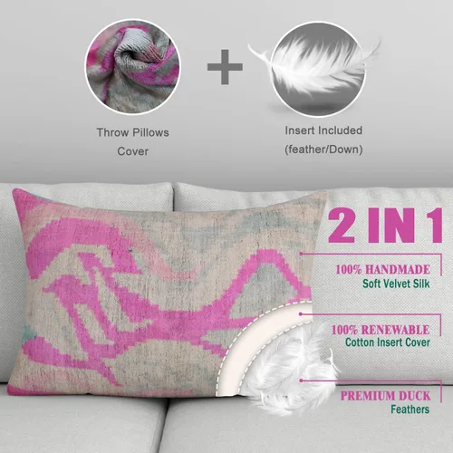 Miniatura 6 de Canvello Almohada de terciopelo hecha a mano, 16 x 24 pulgadas, patrón abstracto rosa y verde azulado con inserto de plumas de plumón, cojín