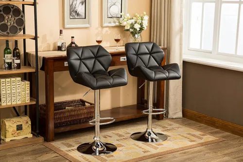 Miniatura 6 de Roundhill Furniture PC190BK Glasgow taburetes de bar con altura ajustable, Metal, Negro