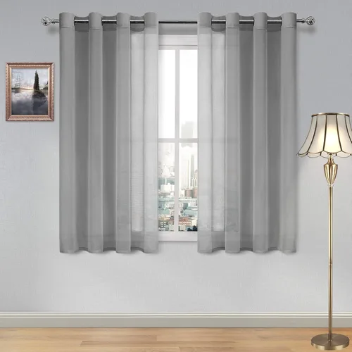 Miniatura 35 de DWCN Cortinas traslúcidas color verde frijol para sala de estar y dormitorio - Cortinas voile con aspecto de lino sintético con ojales en la parte