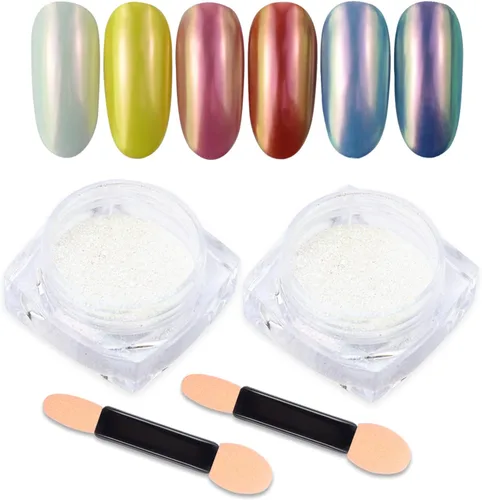 Miniatura 7 de Polvo cromado metálico – 2 tarros de uñas espejo efecto purpurina pigmento polvo oro plata para puntas de manicura con aplicadores de esponja Polvo