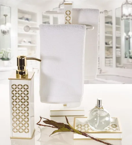 Miniatura 3 de Creative Scents Diamond Lattice White - Juego de accesorios de baño decorativos de 4 piezas que incluye: dispensador de jabón, soporte para cepillo