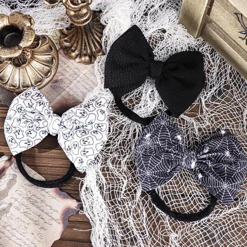 Miniatura 8 de YanJie Lazos de Halloween para bebés y niñas, diademas elásticas de nailon para niñas pequeñas, lazos para el pelo de araña, accesorios de Halloween