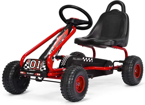 Costzon - Go Kart de 4 ruedas a pedales, coche con asiento ajustable, freno de mano y ruedas antideslizantes, coche de pedal para niños y niñas de 3