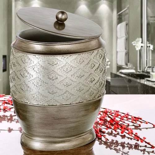 Miniatura 2 de Creative Scents Dublin Silver - Cubo de basura pequeño para baño con tapa de 1.26 galones / 4.8 litros, cubo de basura ovalado plateado cepillado