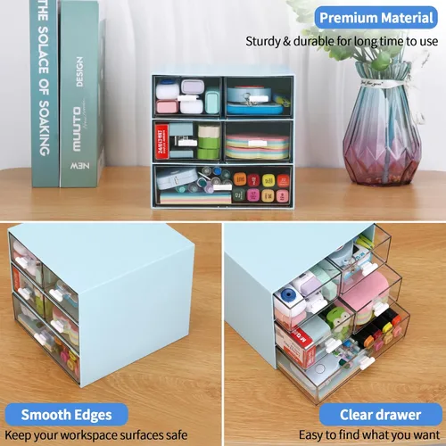 Miniatura 7 de Organizador de escritorio con 5 cajones, suministros de papelería de oficina rectangulares, cajones de escritorio, almacenamiento de maquillaje