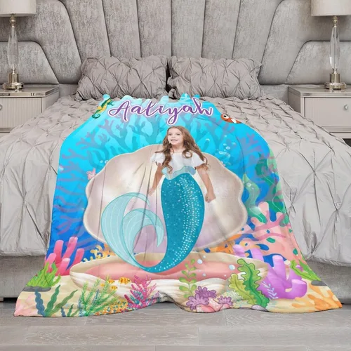 Miniatura 5 de Artsadd Manta de sirena personalizada para niños, niños pequeños a recién nacidos, manta de forro polar de 50 x 60 pulgadas Sirena-1
