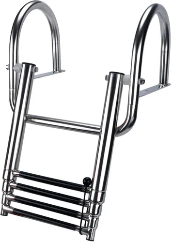 Miniatura 4 de Escalera de barco pontón de 4 escalones, escalera de acero inoxidable plegable telescópica para entrada trasera con barandilla de mano de pedal