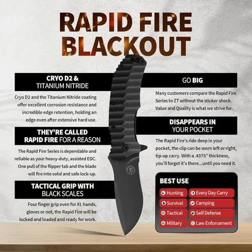 Miniatura 7 de Off-Grid Knives - Apagón de fuego rápido - Cuchillo plegable grande para acampar y EDC, acero de hoja criogénico D2, revestimiento de nitruro