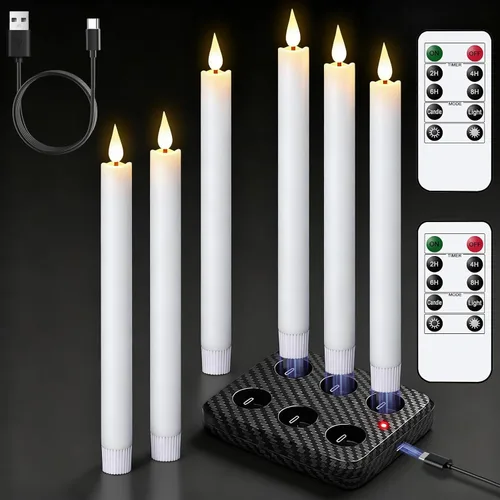 Miniatura 19 de GenSwin Velas cónicas blancas sin llama parpadeantes con control remoto de 10 teclas, funciona con pilas, velas LED cálidas con mecha 3D