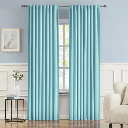 DUALIFE - Cortinas de color aqua para niños de DUALIFE para dormitorio, bolsillo para varilla, pestaña trasera, paneles de tratamiento de ventana,