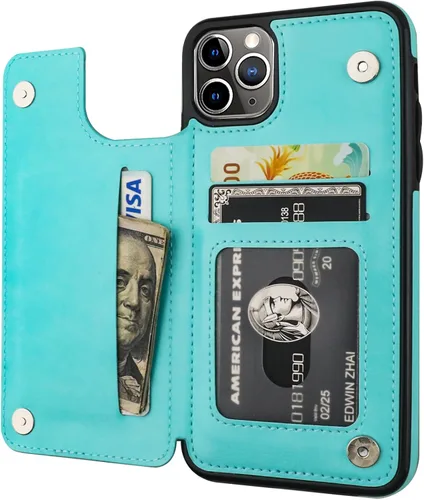 Miniatura 18 de OT ONETOP - Funda tipo cartera para iPhone 11 Pro Max con tarjetero y ranuras para tarjetas, doble cierre magnético y funda duradera a prueba de Oro