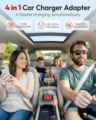 Miniatura 3 de BESTEK Inversor de corriente de onda sinusoidal pura – 300 W enchufe de coche en la salida del cargador DC 12 V a 110 V CA – Adaptador de encendedor
