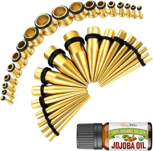 Miniatura 10 de BodyJ4You kit de 37 piezas de diferente calibre para dilatar perforaciones de oreja, aceite de jojoba, 14G-00G, acero quirúrgico