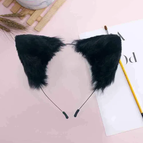Miniatura 2 de VIGVAN Orejas de lobo de zorro Animal Cosplay Cat Accesorios de cosplay para Halloween (negro)
