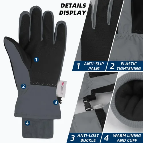 Miniatura 22 de AMYIPO - Guantes de invierno para niños y niñas, ideales para esquí, nieve, snowboard