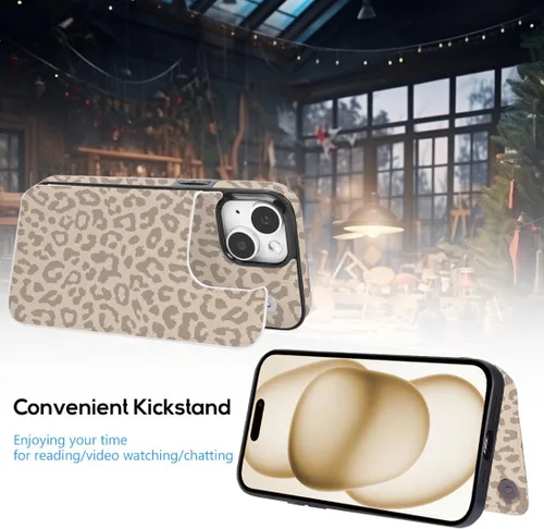 Miniatura 5 de Funda compatible con iPhone 14/15 con tarjetero y ranuras integradas de piel sintética con función atril y a prueba de golpes para iPhone 14/15