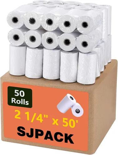 Miniatura 18 de SJPACK Rollo de papel térmico de 2-1/4" x 50'-200 paquetes de papel de recibo POS, adecuado para cajas registradoras, terminales de tarjetas