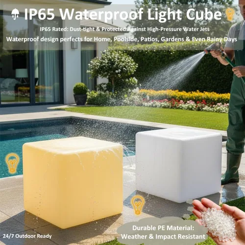 Miniatura 5 de Silla de cubo LED de 20 pulgadas, Mesa de Luz de Cubo LED Inalámbrica Recargable, cubos de luz brillantes de 16 colores, lámpara de pie impermeable