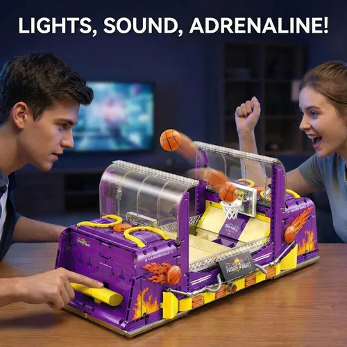 Miniatura 5 de Juego de bloques de construcción de máquina de pinball para adultos, juego de mesa motorizado de baloncesto con luces y música, juguetes STEM ideas