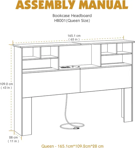 Miniatura 2 de Cabecero Queen/Full Solo para Dormitorio, Elegante Cabecero con Estantería con Estación de Carga y 2 Luces LED, Cabeceros de Madera Procesada