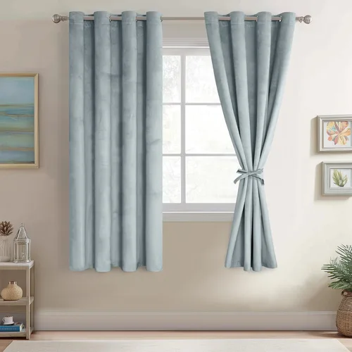 Miniatura 29 de JIUZHEN - Cortinas de terciopelo gris de 63 pulgadas opacas para sala de estar - Cortinas gruesas de terciopelo con ojales para ventana