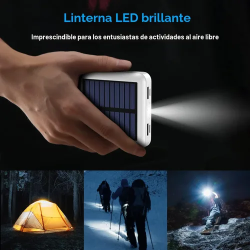 Miniatura 7 de Cargador solar portátil de 12000 mAh, batería de energía solar pequeña, batería externa con entrada/salida USB C con 4 cables incorporados, linterna