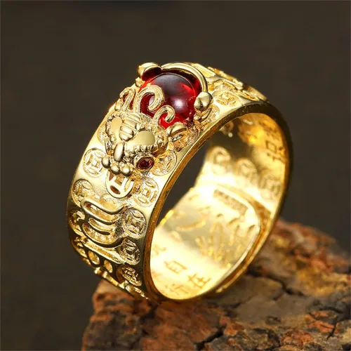 Miniatura 2 de JILIYUPA 4 anillos de Feng Shui Pixiu, amuleto budista de buena suerte, doble protección, riqueza, amor, salud, regalo para hombres y mujeres