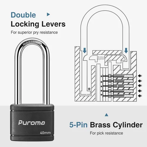 Miniatura 5 de Puroma Paquete de 2 Candados con Llave de 3 Claves, Cerradura de 2.5 Pulgadas (63.5mm) de Alta Resistencia para Puerta, Valla, Cerrojo de Armario