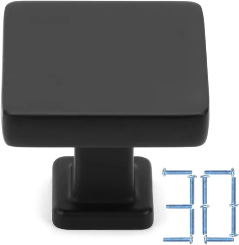 Miniatura 29 de KOOFIZO Paquete de 10 pomos negros para gabinete, pomos negros mate para cajones, K08, tiradores cuadrados de un solo agujero para gabinetes