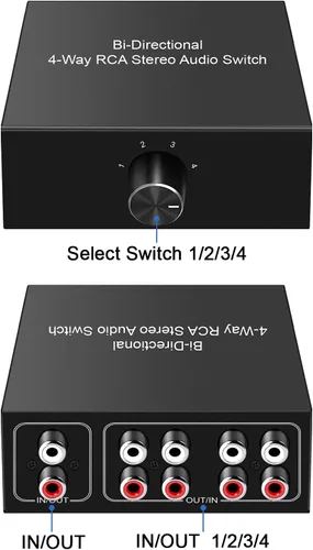 Miniatura 2 de Conmutador de audio bidireccional de canal de sonido L/R estéreo de 4 vías, 1 en 4 salidas o 4 en 1, interruptor de audio de canal de sonido L/R