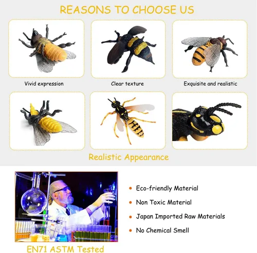 Miniatura 3 de 4 figuras de abeja, juguete de insectos de abeja de abeja, proyecto científico, decoración de pastel, juguetes educativos tempranos cumpleaños