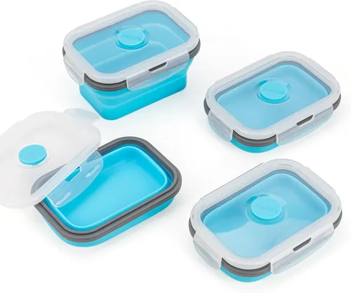 Miniatura 30 de Recipientes plegables extra grandes para almacenamiento de alimentos con tapa y ventilación de aire, 58 oz, paquete de 4, recipiente plegable XL
