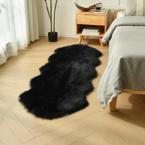 Miniatura 45 de duduta - Alfombra de pelo de oveja sintética verde esmeralda de 2 x 3 pies, alfombra esponjosa lavable para cabecera de cama pequeña, dormitorio